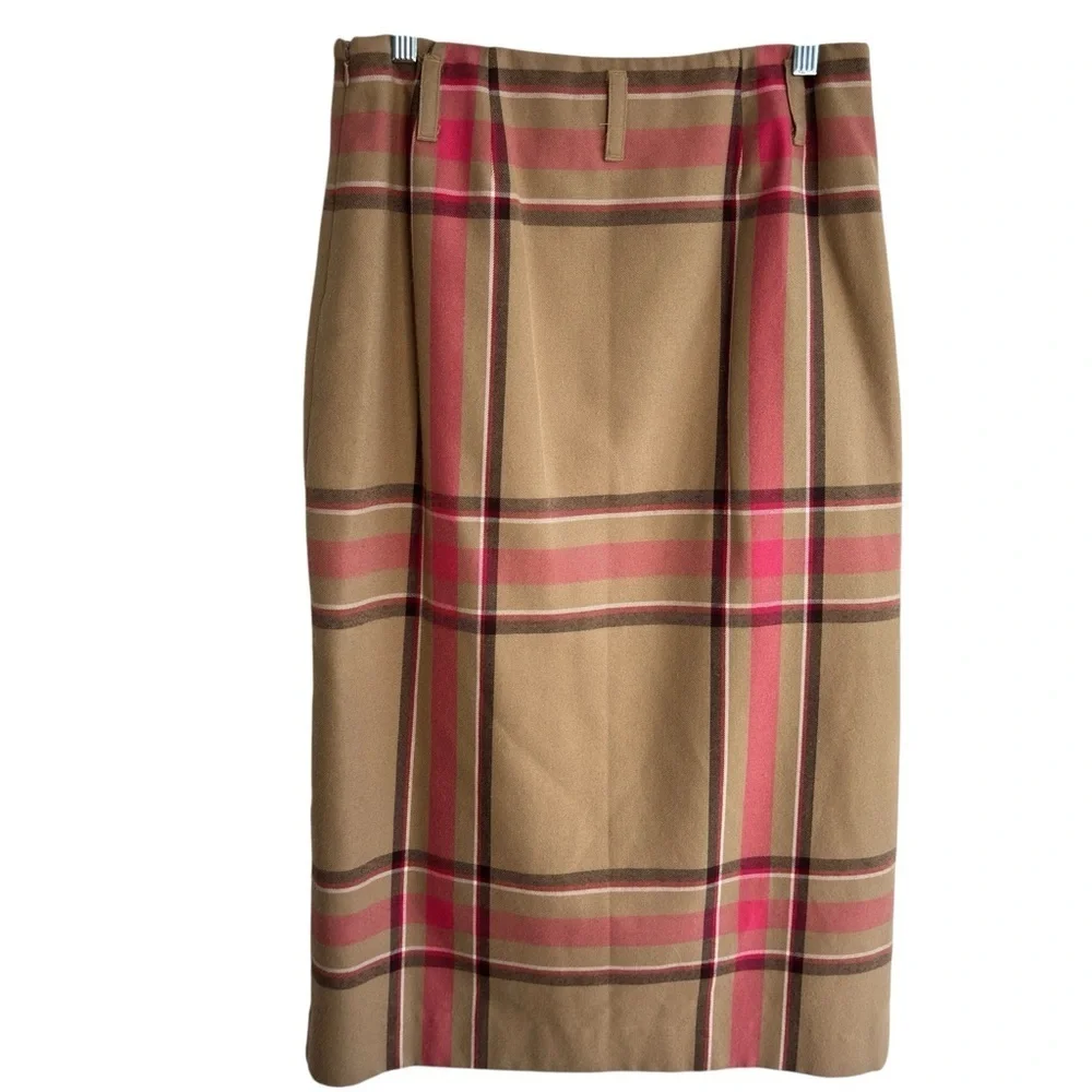 Vintage Evan-Picone Maxi Skirt Womens Size 6 Plaid Faux Wrap Fringe Fully Line